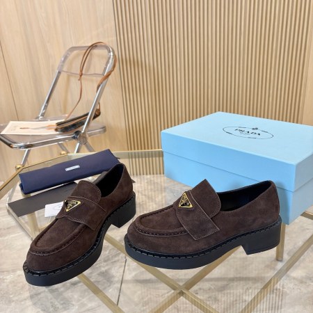 Prada Dark Brown Suede Platform Loafers