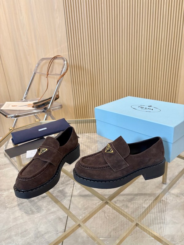 Prada Dark Brown Suede Platform Loafers