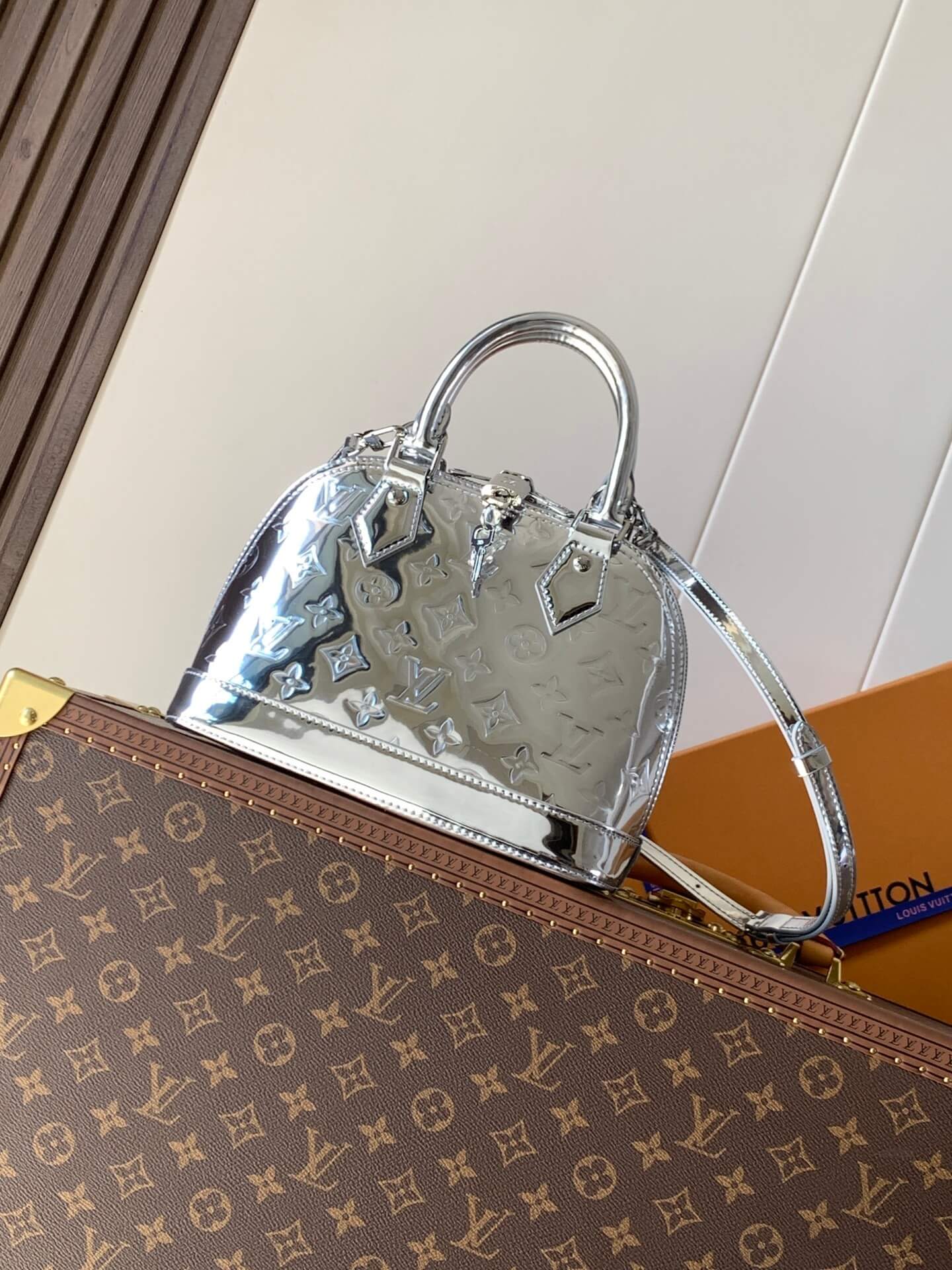 Louis Vuitton Alma BB in Silver Monogram Miroir Leather