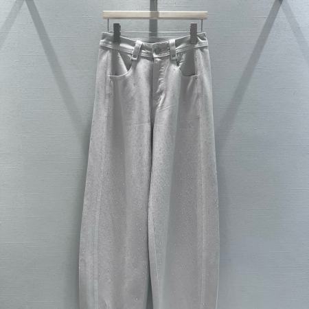 Louis Vuitton Rhinestone Embellished Wide-Leg Denim Jeans – Light Gray