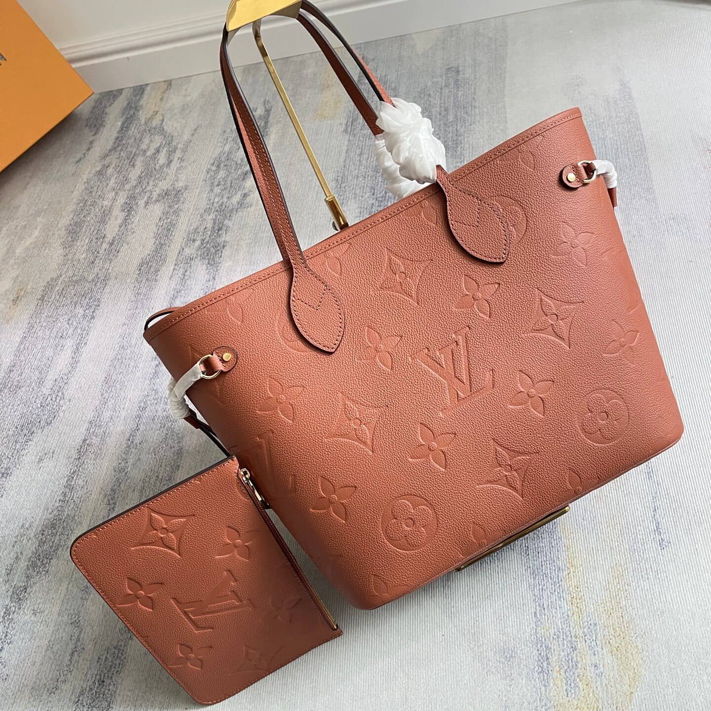 Louis Vuitton Neverfull MM Tote Bag in Cognac Monogram Empreinte Giant Leather with Pouch - Image 4
