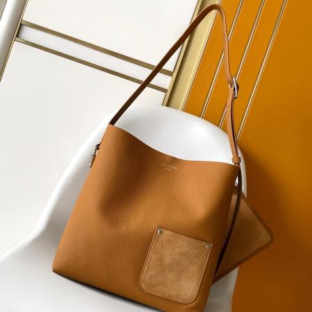 Louis Vuitton Low Key Hobo Bag in Cognac Grained Leather with Suede Outer Pocket