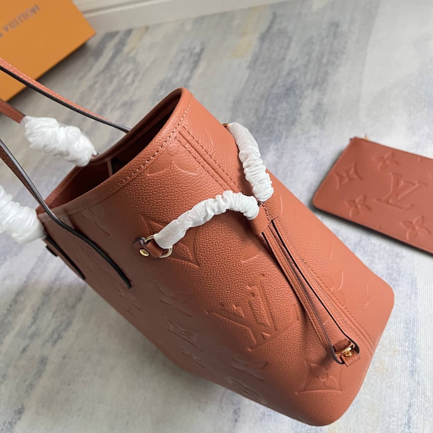 Louis Vuitton Neverfull MM Tote Bag in Cognac Monogram Empreinte Giant Leather with Pouch - Image 5