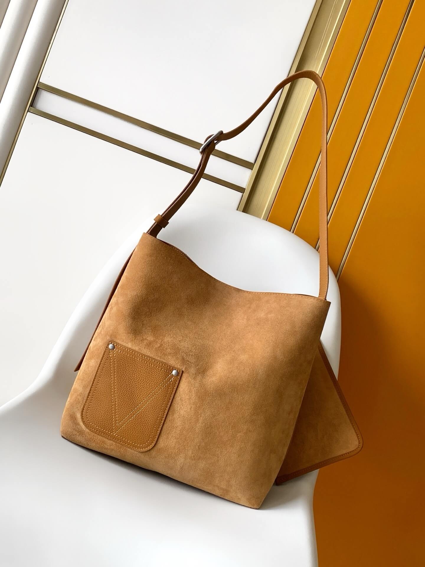 Louis Vuitton Low Key Hobo Bag in Cognac Grained Leather with Suede Outer Pocket - Image 7