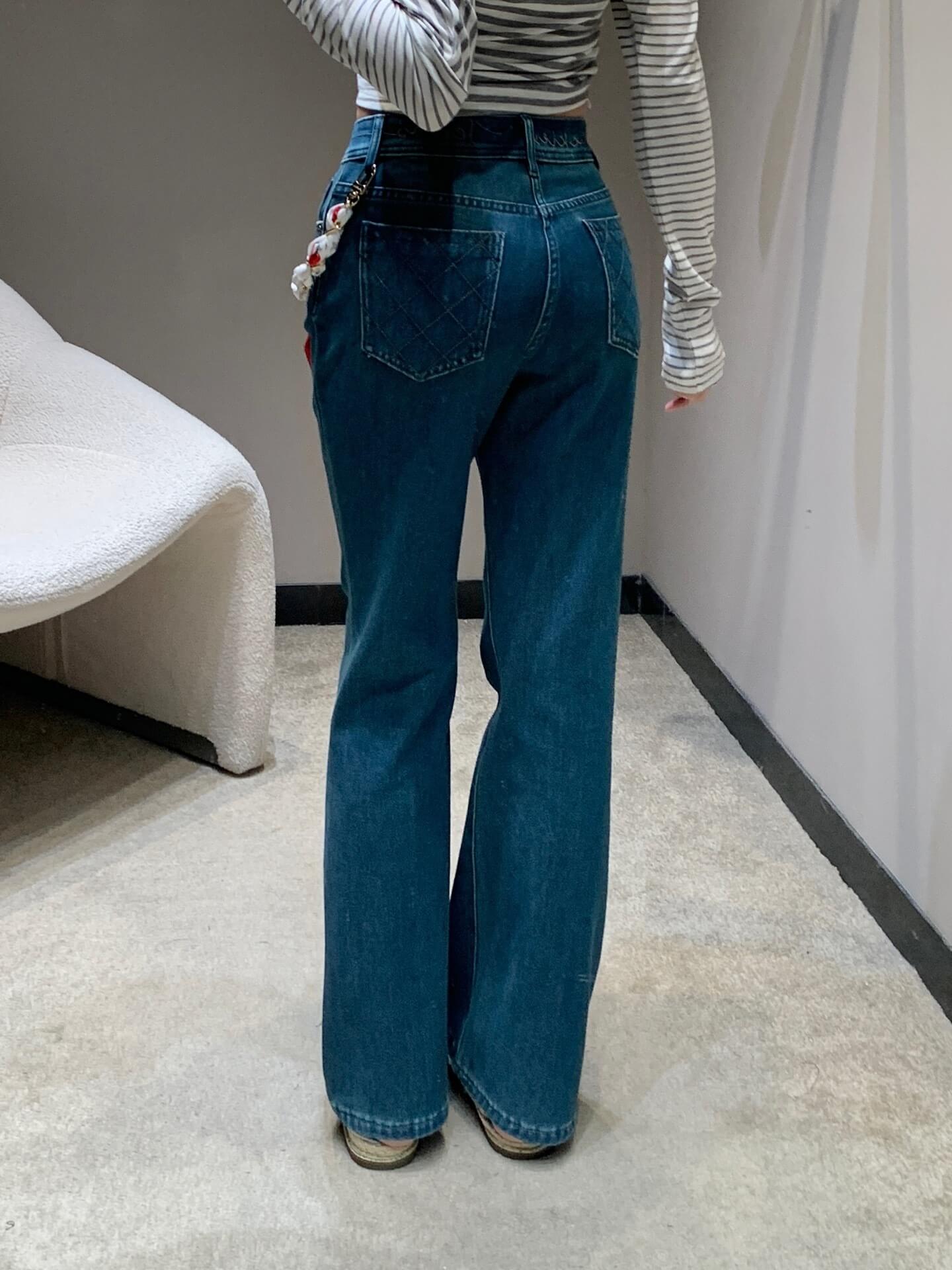 Louis Vuitton Monogram Cherry Scarf Detail Flared Denim Jeans – Dark Wash - Image 2