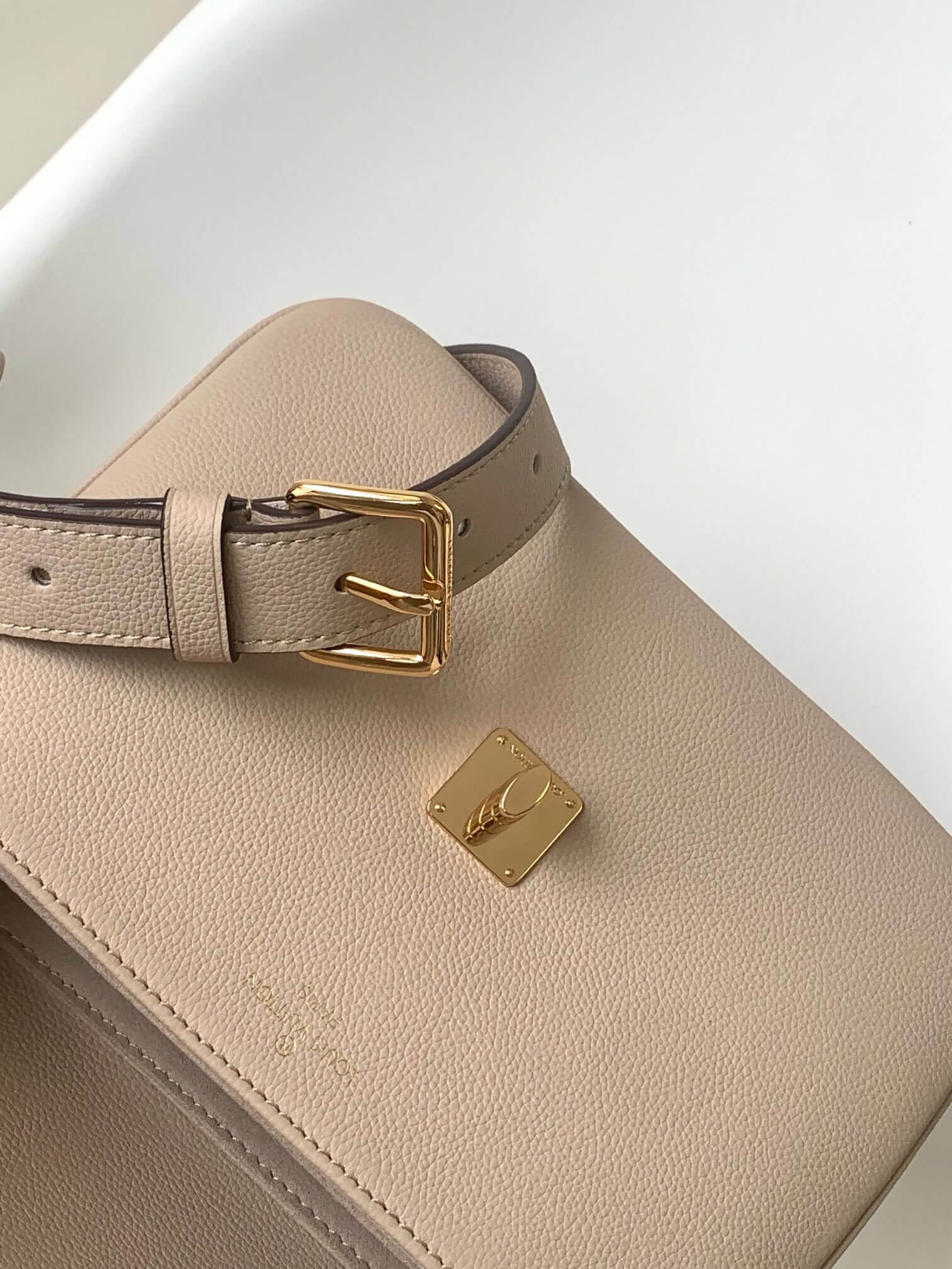 Louis Vuitton Lockmeto Chain Bag in Greige Grained Calfskin Leather - Image 5