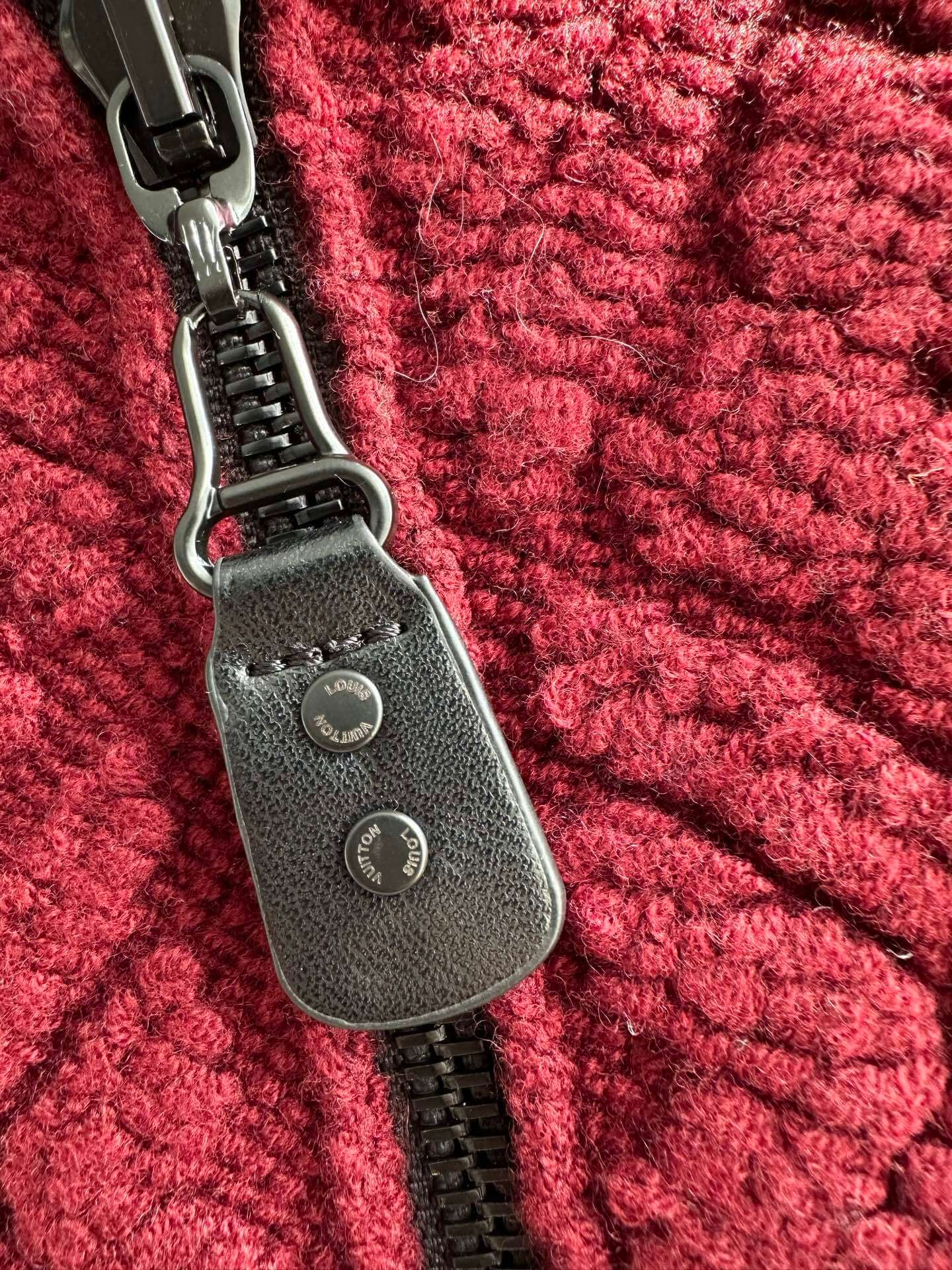 Louis Vuitton Monogram Textured Burgundy Zip-Up Knit Cardigan - Image 10