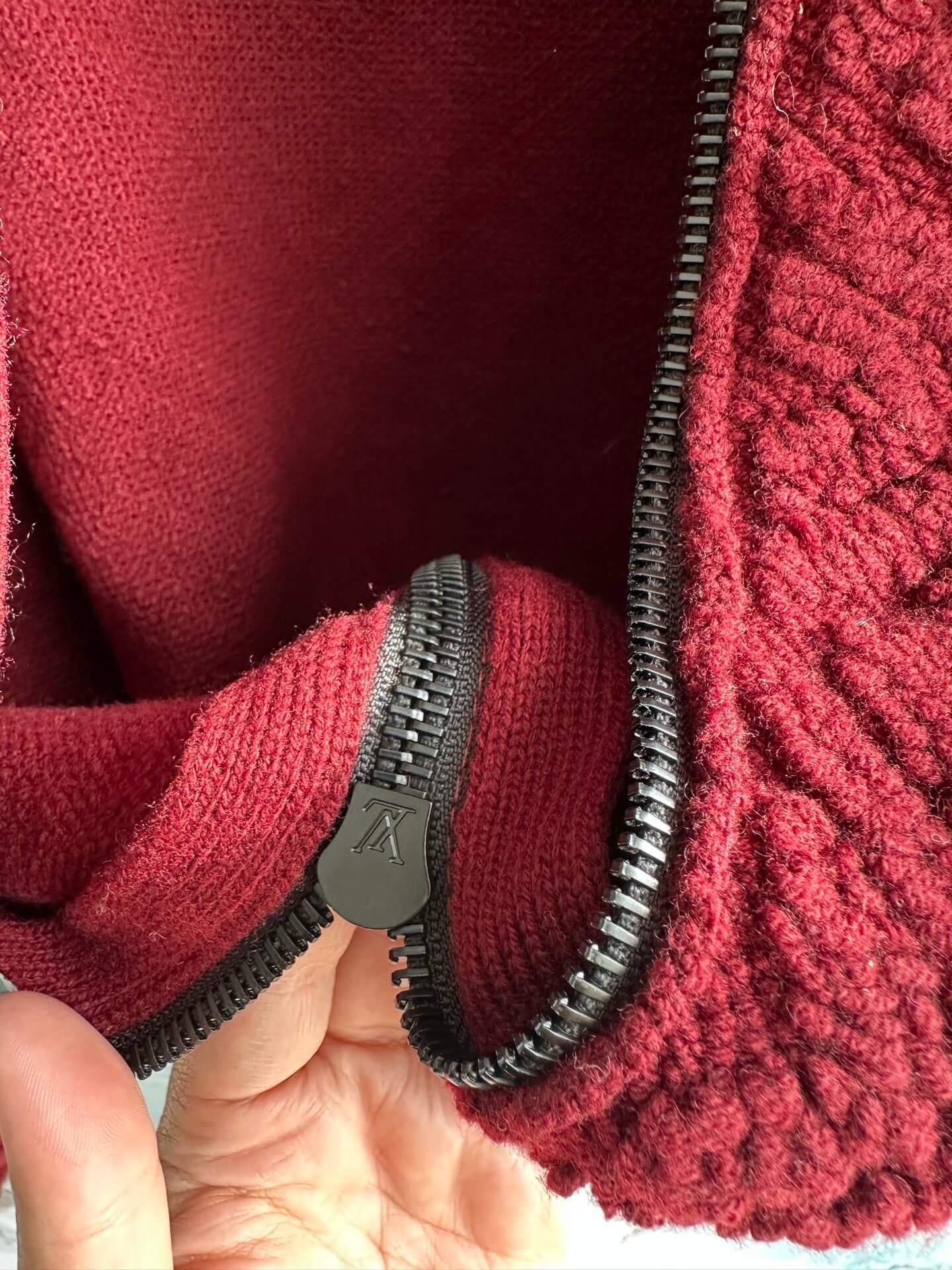 Louis Vuitton Monogram Textured Burgundy Zip-Up Knit Cardigan - Image 7