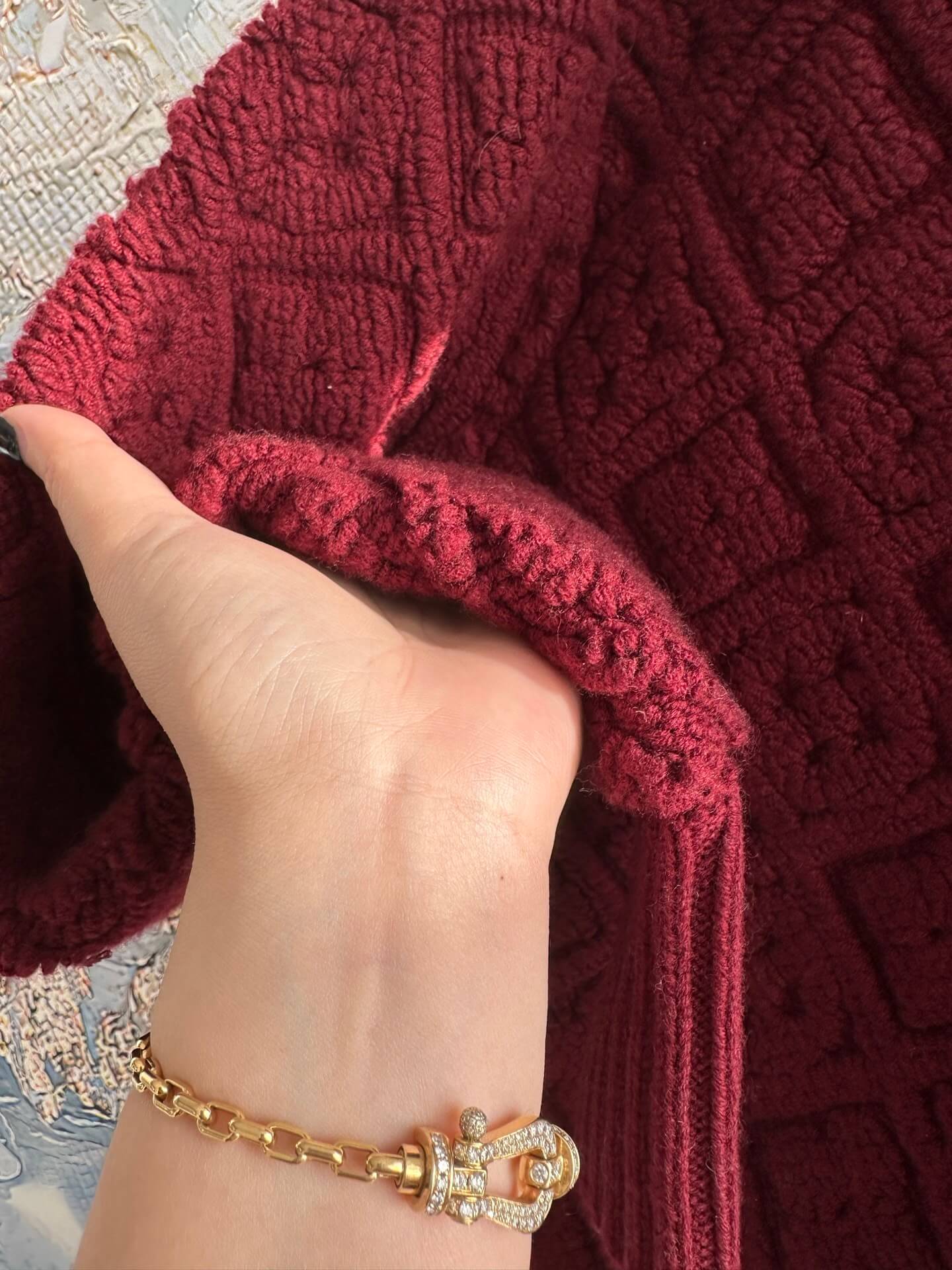 Louis Vuitton Monogram Textured Burgundy Zip-Up Knit Cardigan - Image 4