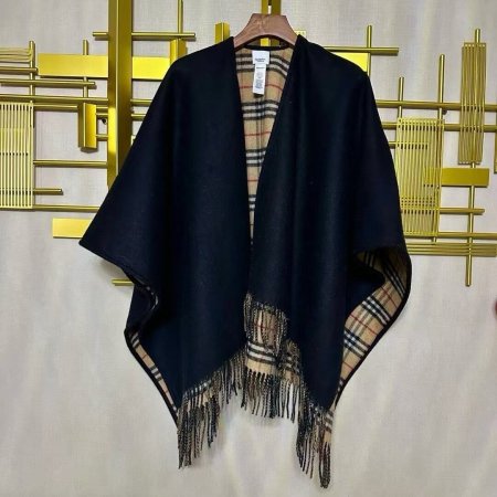 Burberry Reversible Check Wool Cape Shawl – Black & Archive Beige