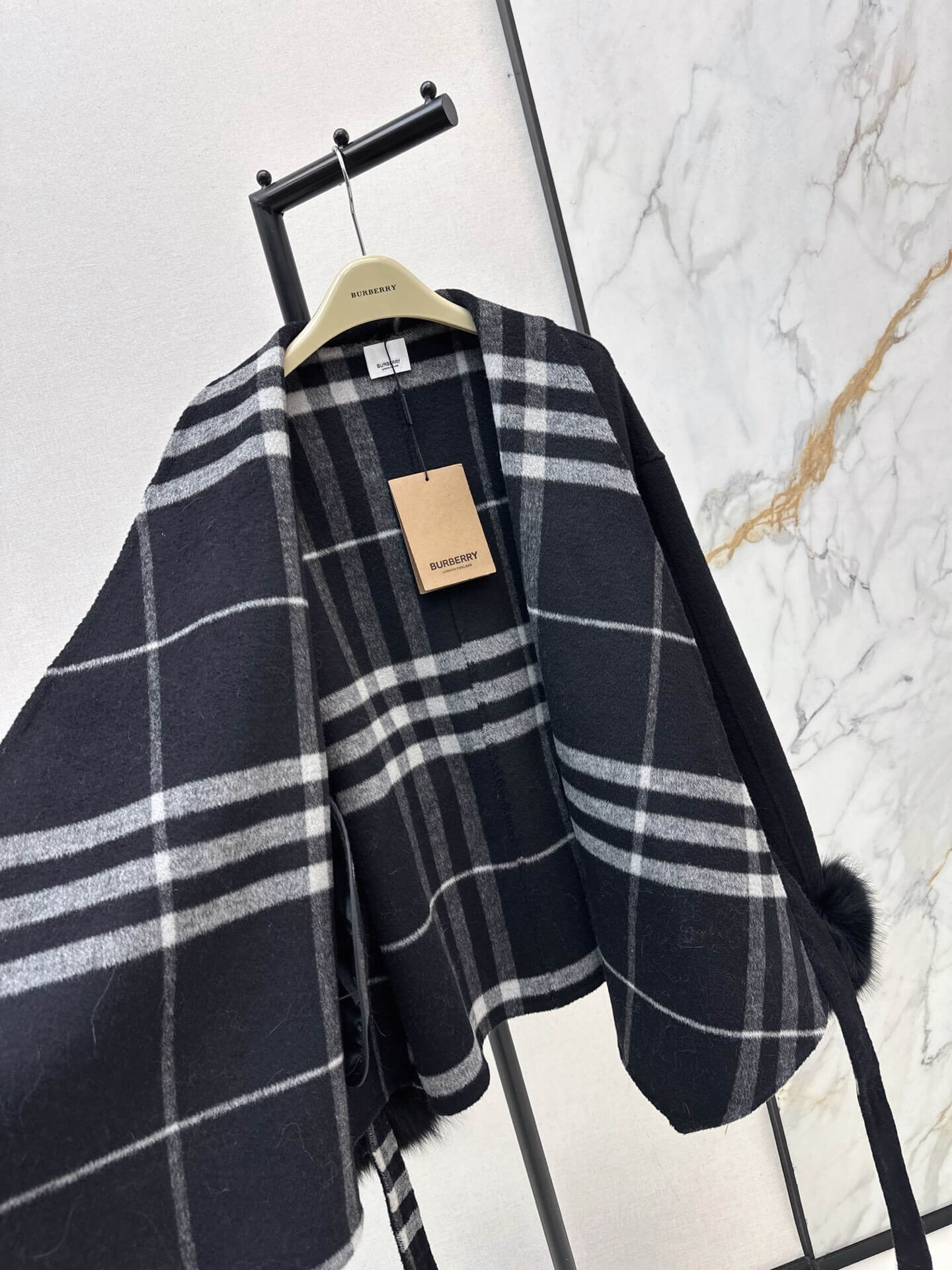 Burberry Check Wool Cashmere Fur-Trimmed Wrap Coat – Camel - Image 5