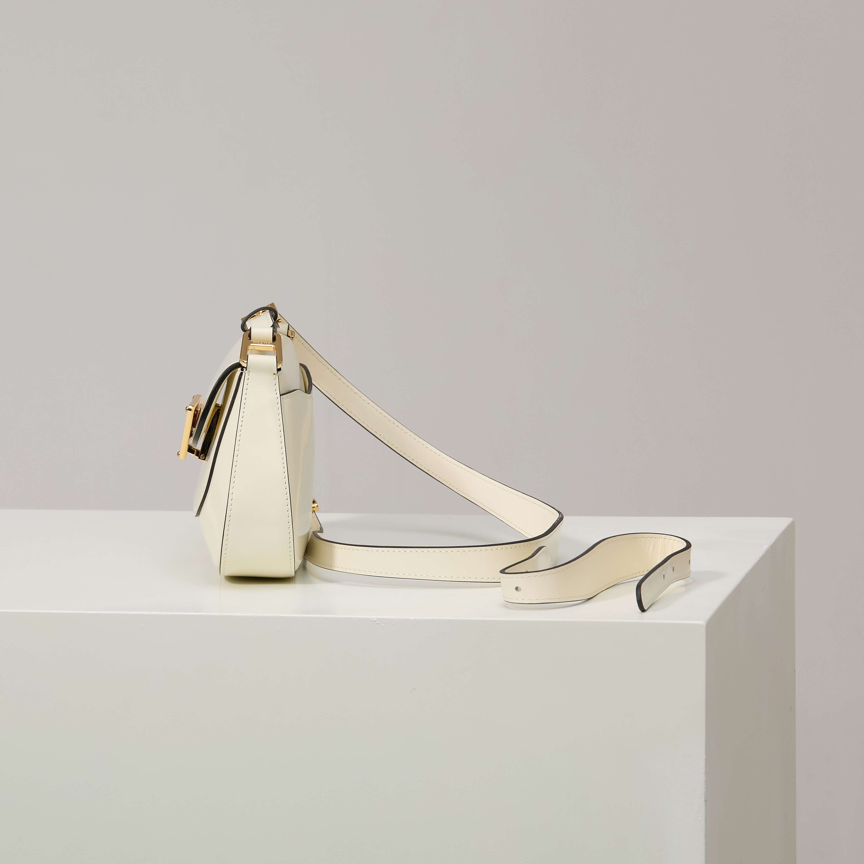 White Prada Arqué Leather Shoulder Bag with Flap - Image 6