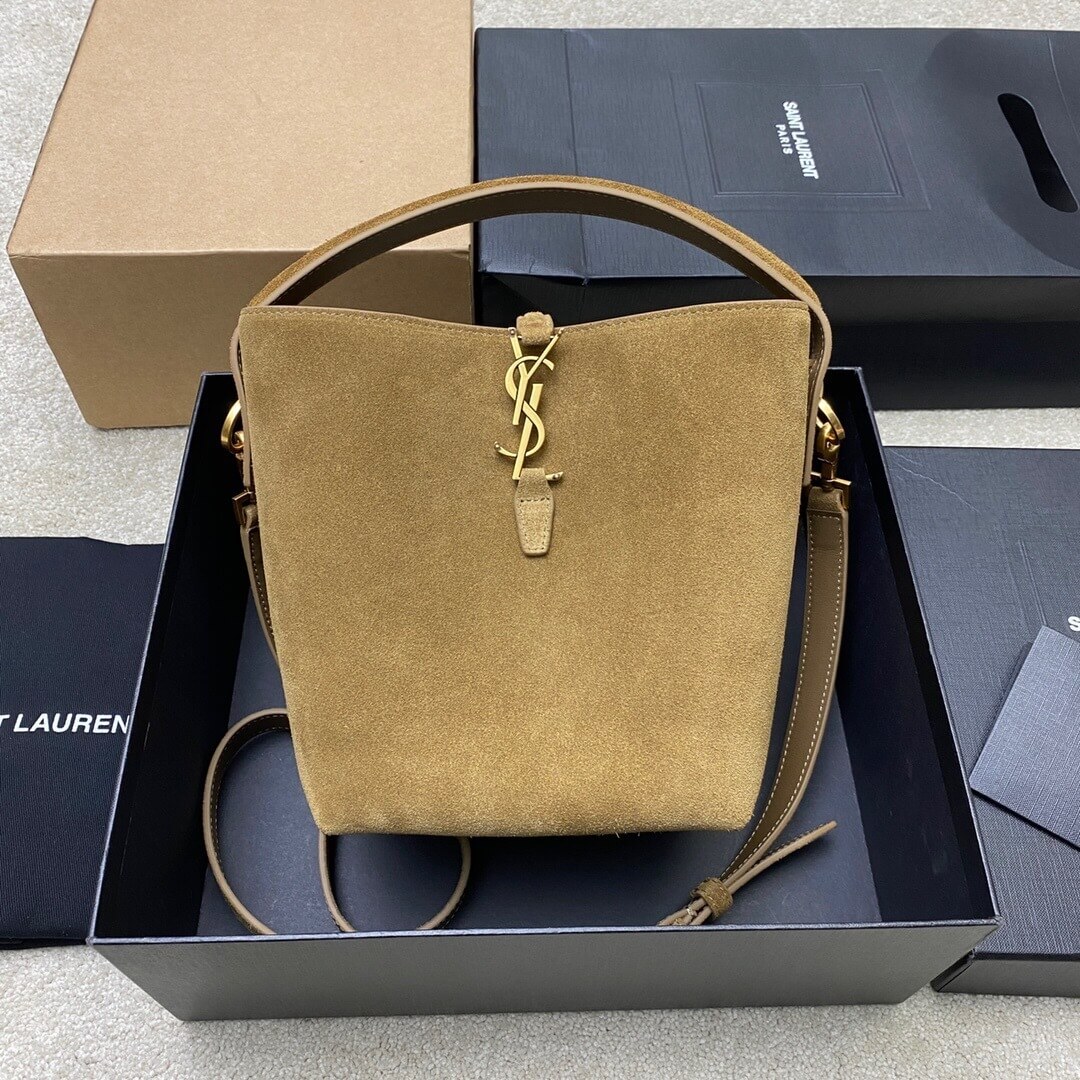 Saint Laurent LE 5 À 7 Bea Small Supple Hobo Bag in Cinnamon Suede & Leather