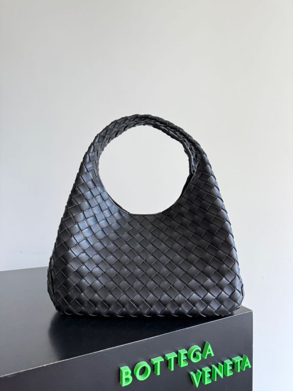 Bottega Veneta Campana Shoulder Bag in Black Intrecciato Woven Leather