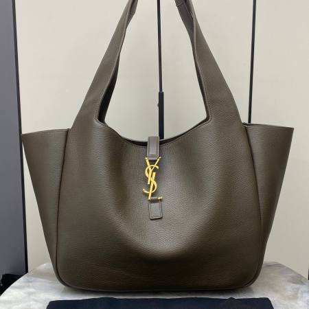 Saint Laurent LE 5 À 7 Large Soft Hobo Bag – Grained Leather in Khaki Green