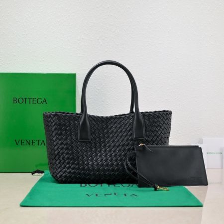 Bottega Veneta Small Cabat Tote Bag in Black Intrecciato Leather with Pouch