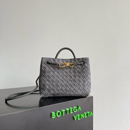 Bottega Veneta Small Andiamo Intrecciato Suede Tote Bag in Grey with Gold-Tone Knot Detail
