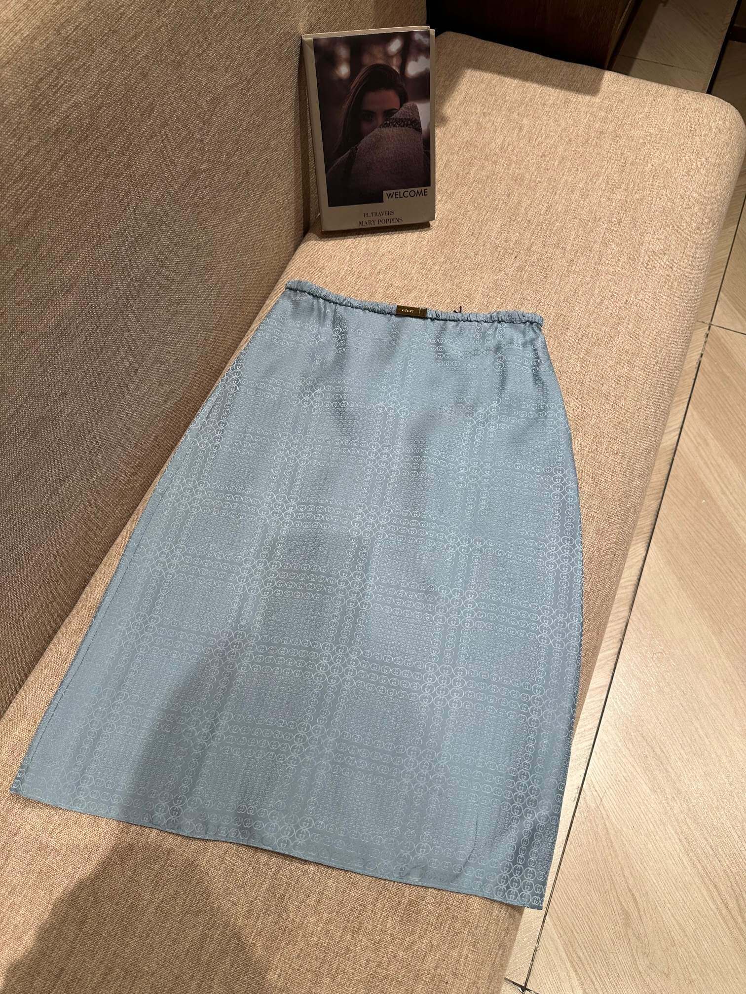 Gucci Light Blue GG Monogram Silk Jacquard Shirt & Midi Skirt Set - Image 3