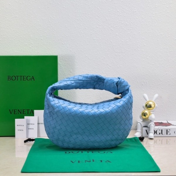 Bottega Veneta Teen Jodie Shoulder Bag in Sky Blue Intrecciato Woven Leather