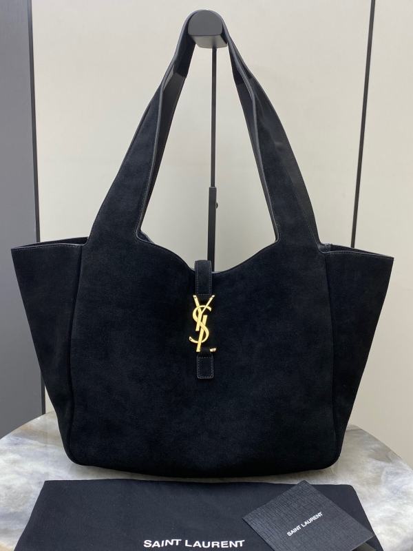 Saint Laurent Bea Tote Bag in Black Suede with Gold-Tone YSL Hardware