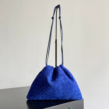 Bottega Veneta Small Intrecciato Suede Pouch Shoulder Bag – Cobalt Blue