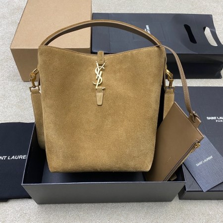 Saint Laurent LE 5 À 7 Small Supple Hobo Bag in Cinnamon Suede & Leather