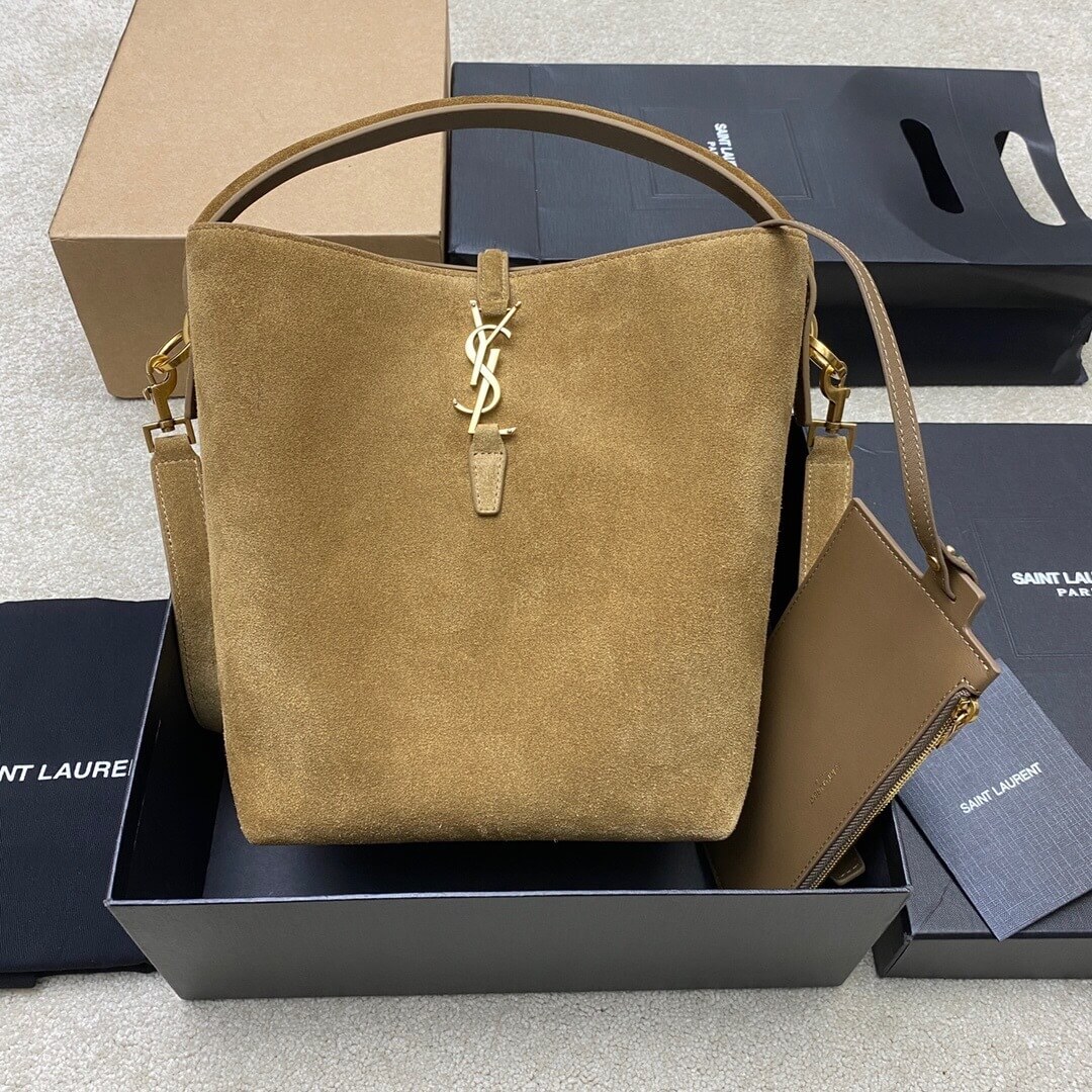 Saint Laurent LE 5 À 7 Small Supple Hobo Bag in Cinnamon Suede & Leather
