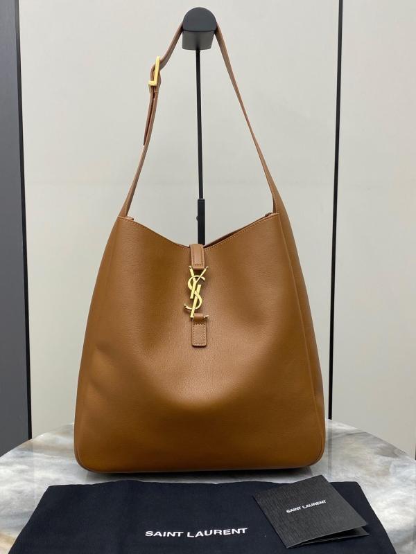 Saint Laurent LE 5 À 7 Large Supple Hobo Bag in Grained Leather – Brown