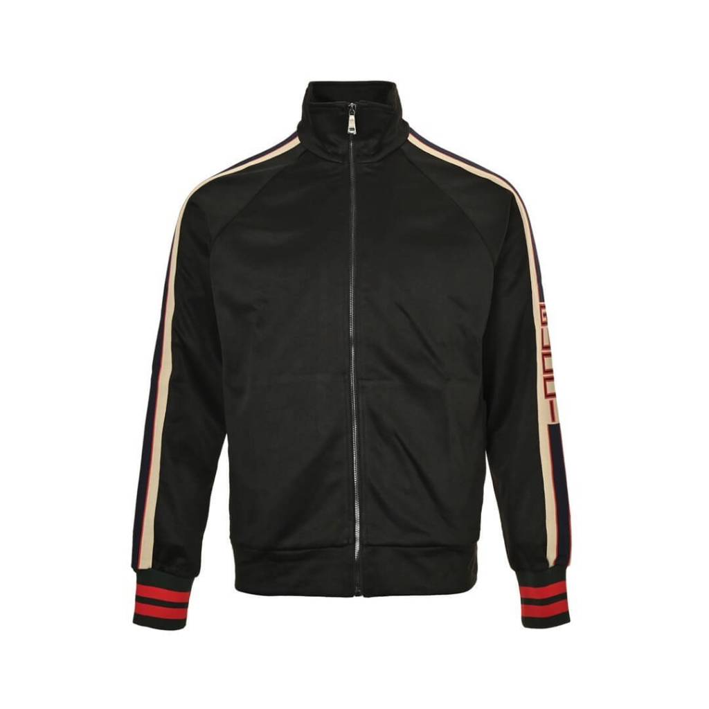 Gucci Technical Jersey Zip-Up Track Jacket with Web Stripe – Black/Red/Green