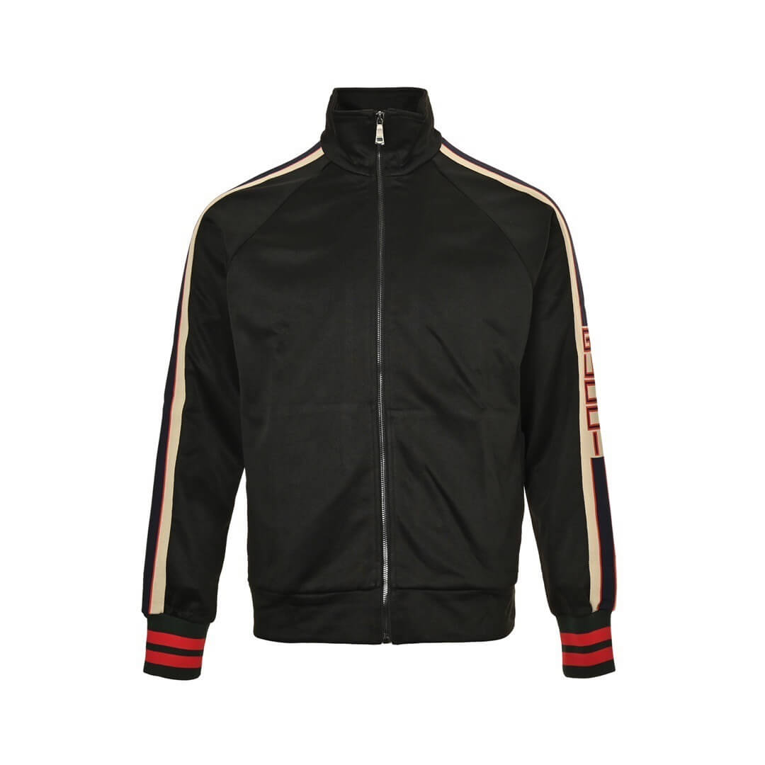Gucci Technical Jersey Zip-Up Track Jacket with Web Stripe – Black/Red/Green