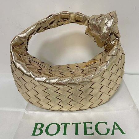 Bottega Veneta Metallic Gold Mini Jodie Intrecciato Leather Hobo Bag