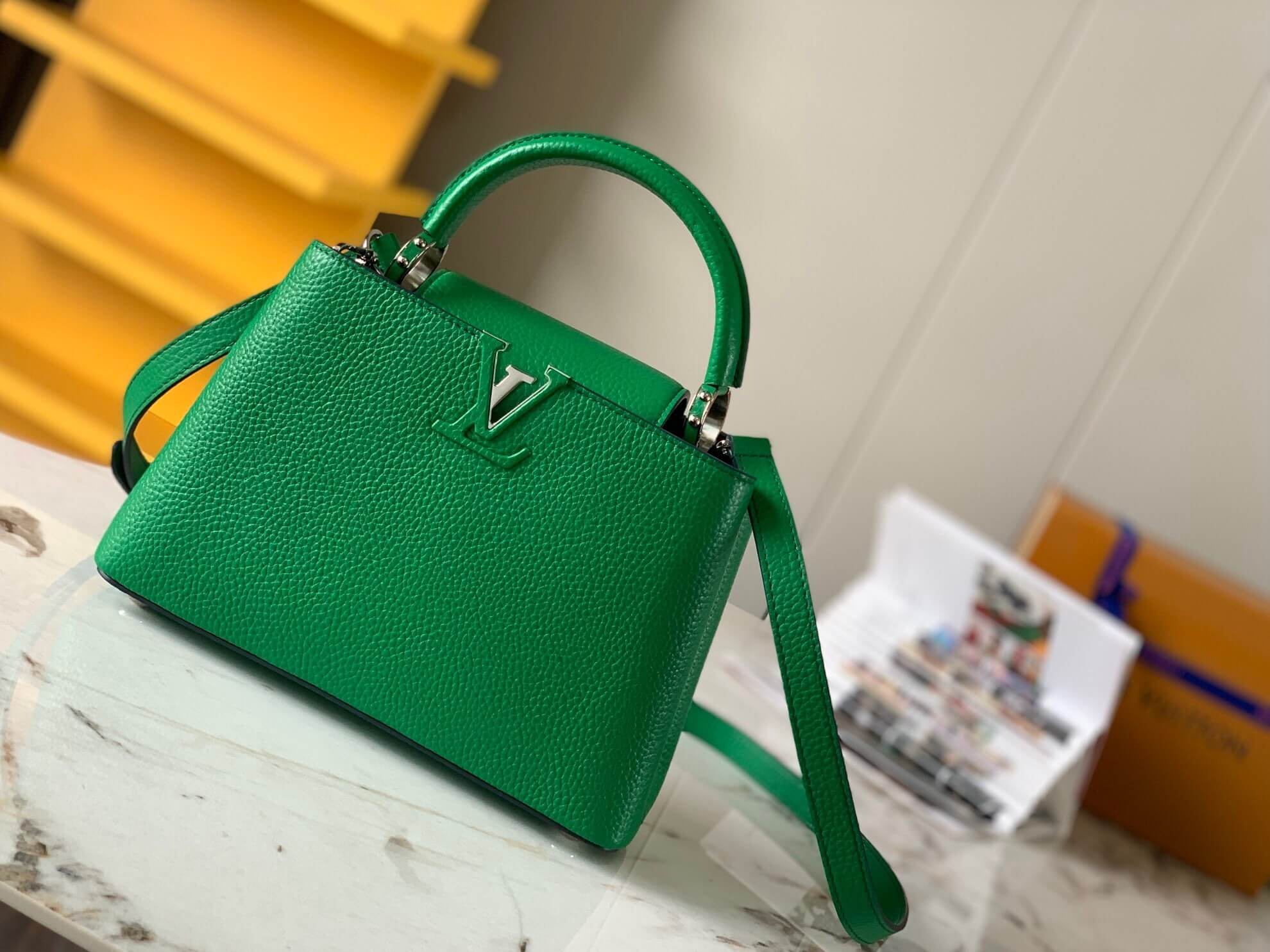 Louis Vuitton Capucines BB Taurillon Leather Handbag in Emerald Green
