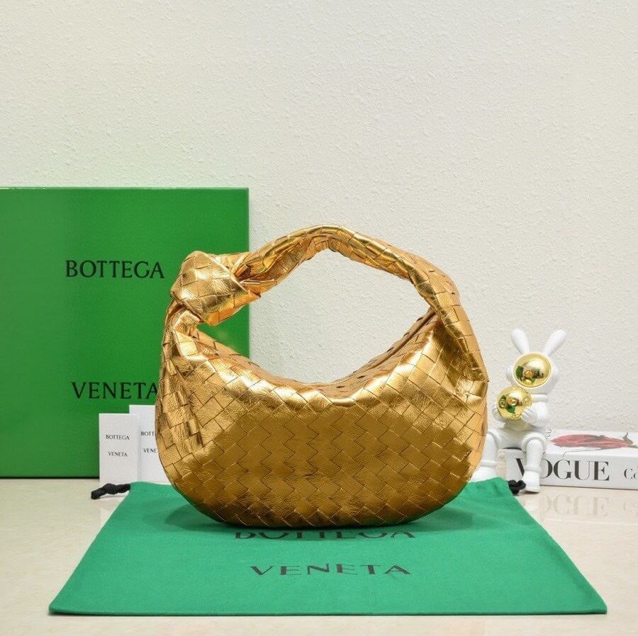 Bottega Veneta Jodie Metallic Gold Intrecciato Leather Mini Hobo Bag – Gold