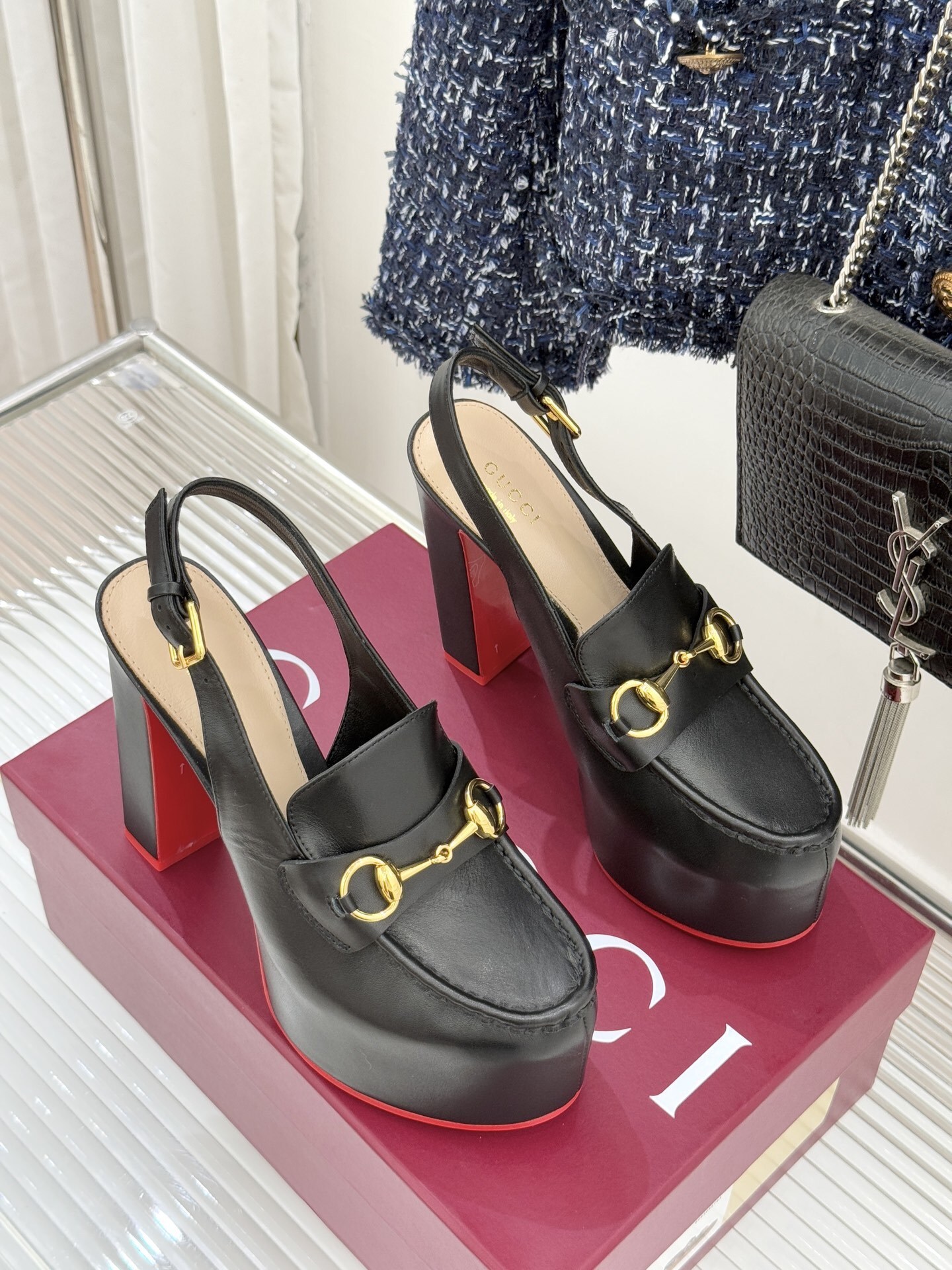 Gucci Black Horsebit Platform Slingback Pumps - Image 3