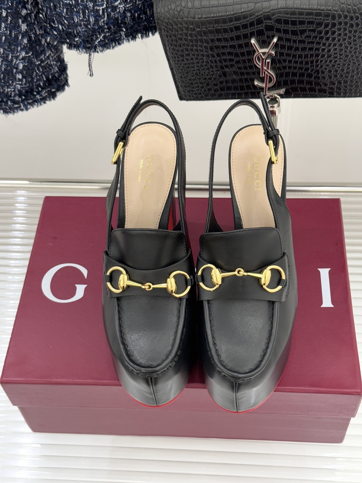 Gucci Black Horsebit Platform Slingback Pumps - Image 4