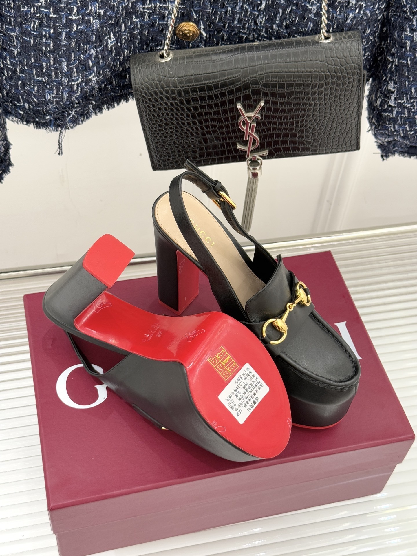 Gucci Black Horsebit Platform Slingback Pumps - Image 9