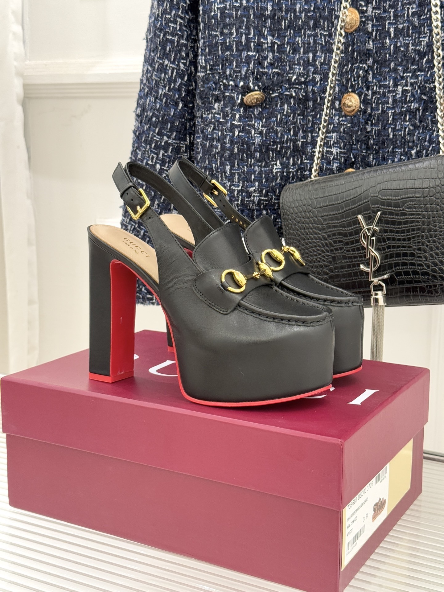 Gucci Black Horsebit Platform Slingback Pumps