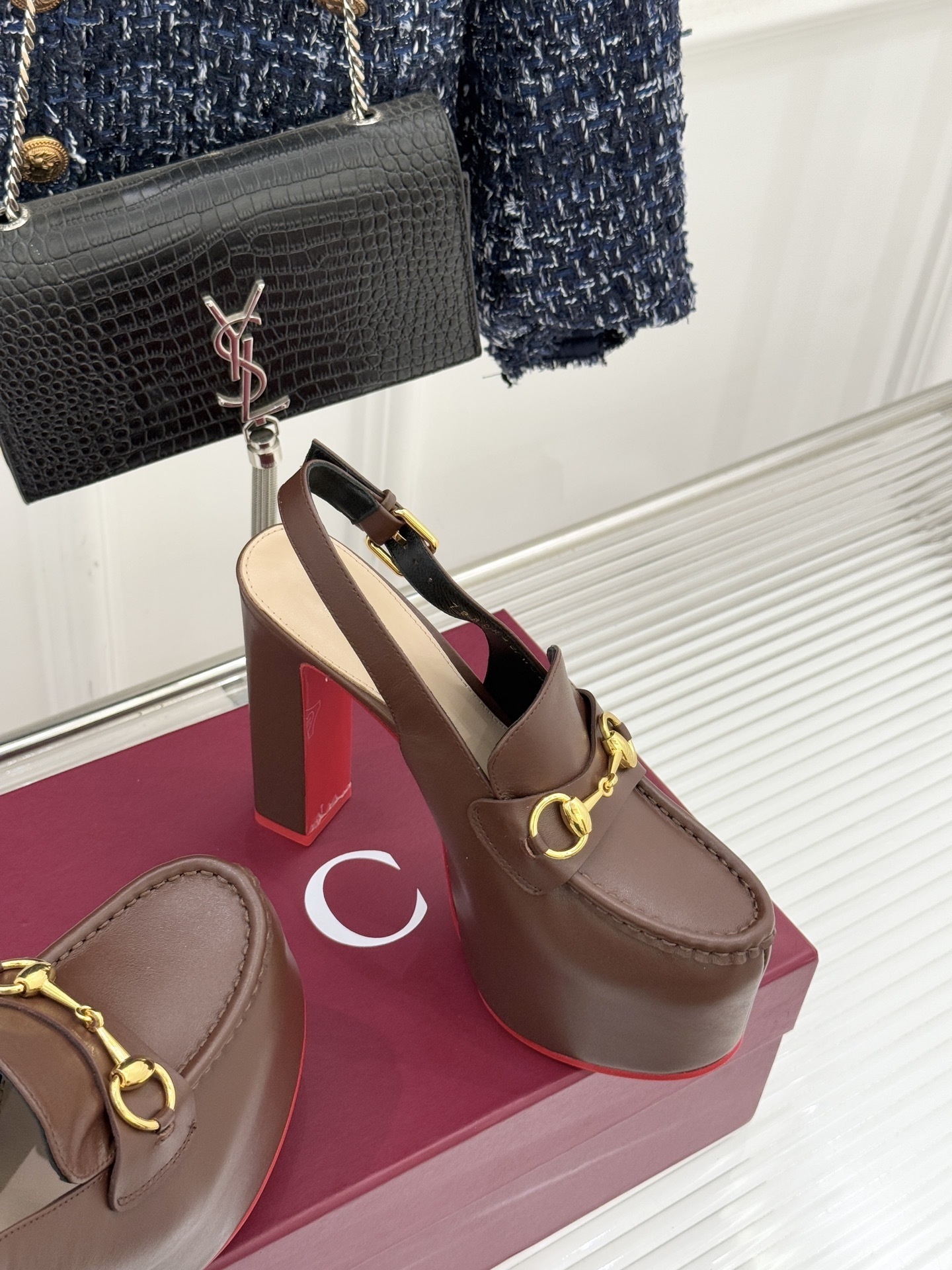 Gucci Brown Horsebit Platform Slingback Pumps - Image 5