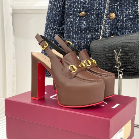 Gucci Brown Horsebit Platform Slingback Pumps