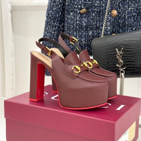 Gucci Burgundy Horsebit Platform Slingback Pumps