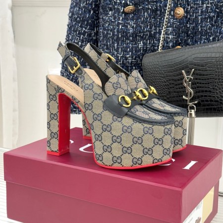 Gucci GG Supreme Horsebit Platform Slingback Heels