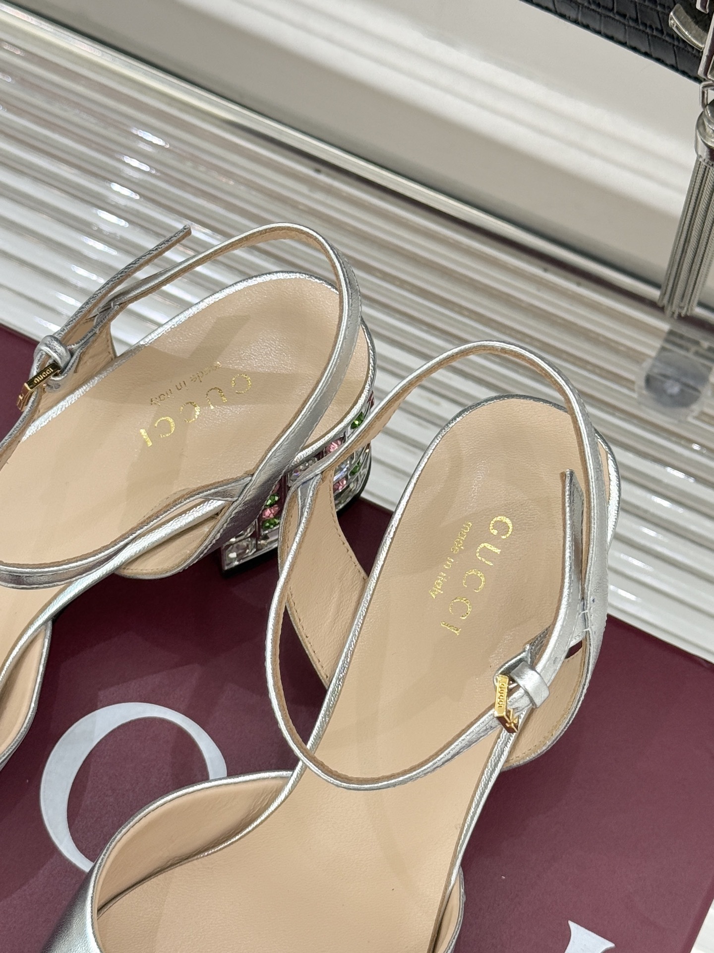 Gucci Lady Horsebit Metallic Leather Block Heel Sandals - Image 8