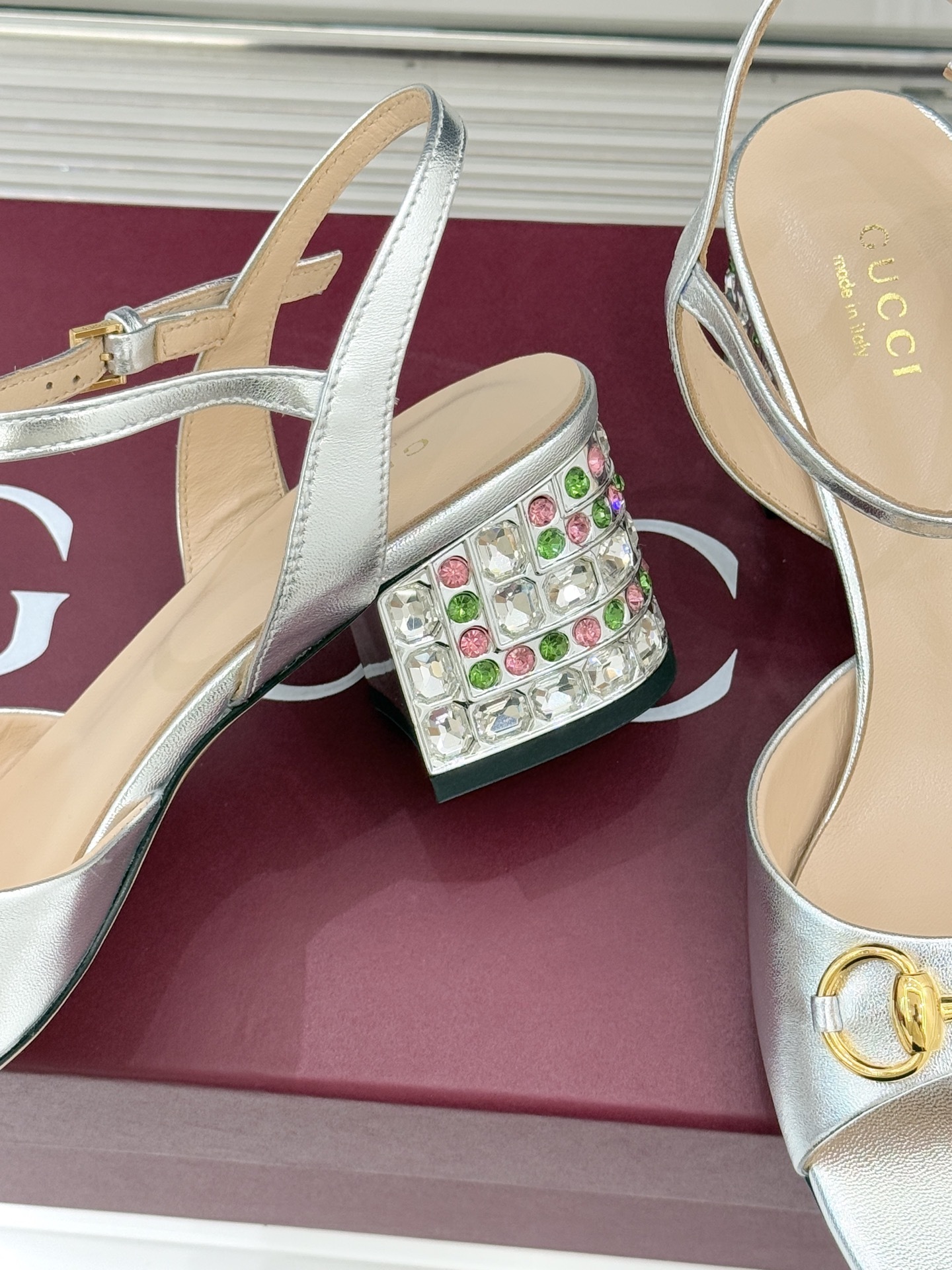 Gucci Lady Horsebit Metallic Leather Block Heel Sandals - Image 6