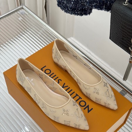 Louis Vuitton Beige Monogram Rhinestone Mesh Gala Flat Ballerinas
