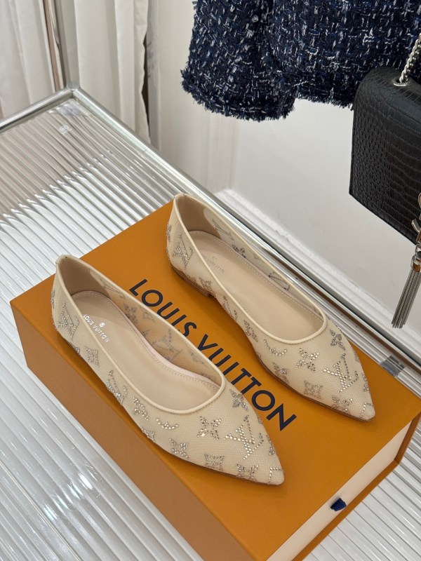 Louis Vuitton Beige Monogram Rhinestone Mesh Gala Flat Ballerinas