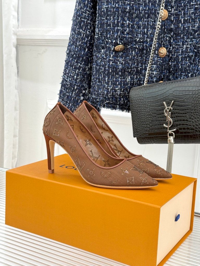 Louis Vuitton Brown Crystal Monogram Mesh Gala Pumps
