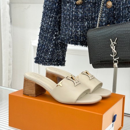 Louis Vuitton Beige Calf Leather LV Mare Mules