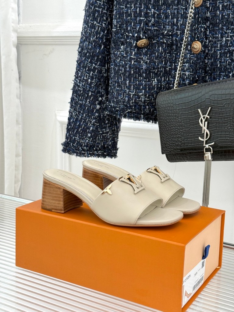 Louis Vuitton Beige Calf Leather LV Mare Mules