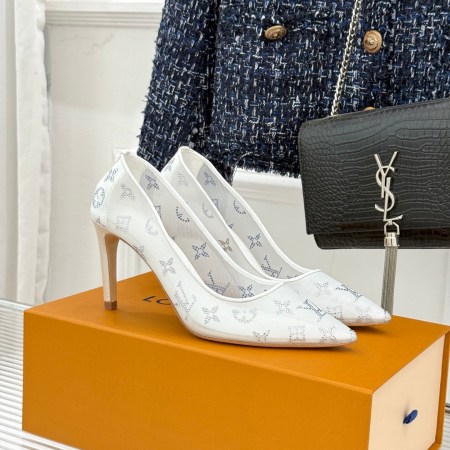 Louis Vuitton White Mesh Crystal Monogram Gala Pumps