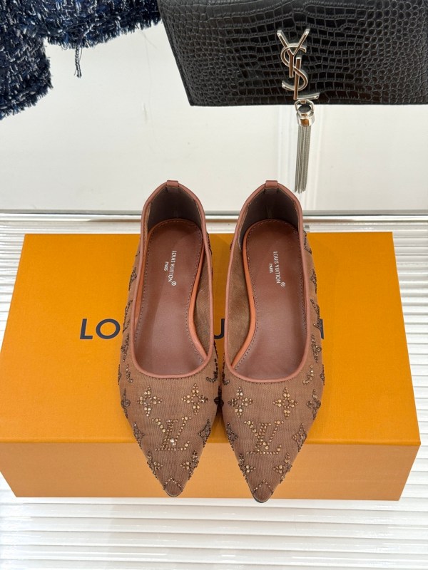 Louis Vuitton Brown Monogram Rhinestone Mesh Gala Flat Ballerinas